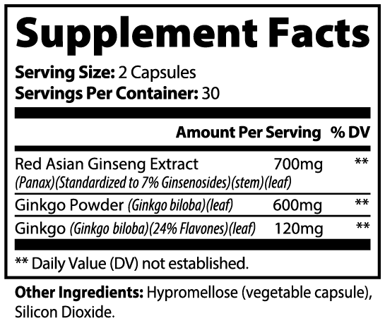 Ginkgo Biloba + Ginseng — Focus & Vitality Support (60 Capsules)