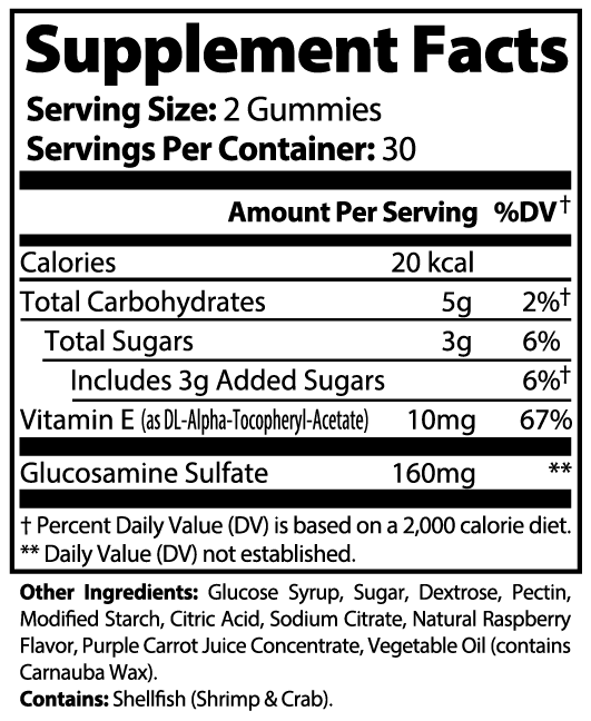 Joint Support Gummies — Glucosamine + Vitamin E, Raspberry (60 ct)