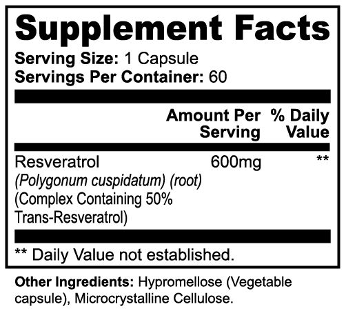 Resveratrol 50 Percent 600 mg 60 Capsules