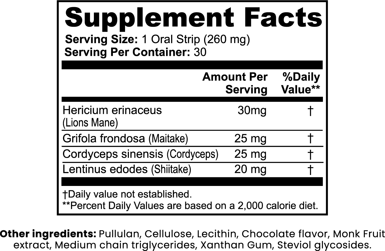 Mushroom Focus Strips Lions Mane And Cordyceps Chocolate 30 Strips