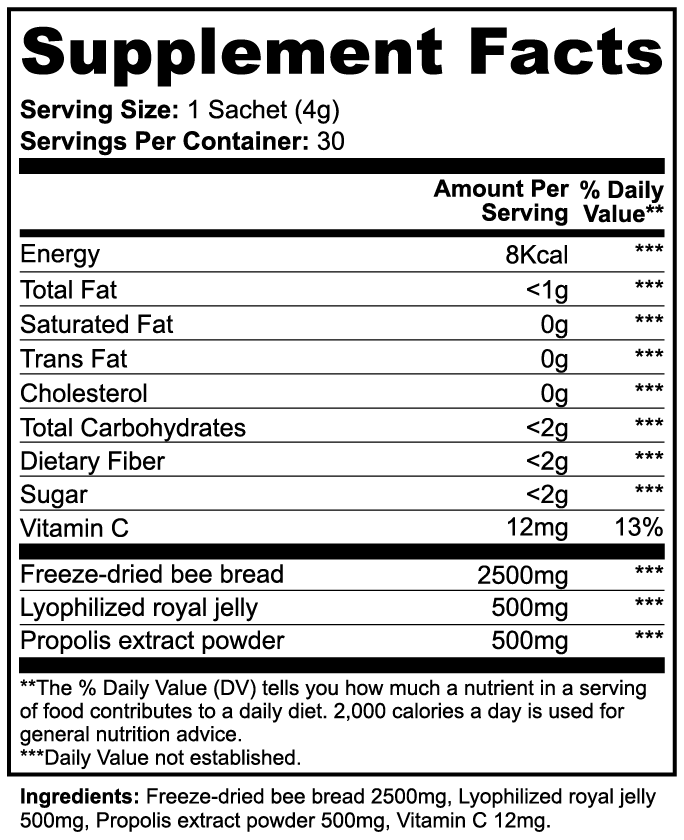Bee Bread Powder — Bee Pearl with Royal Jelly + Propolis (30 Sachets)