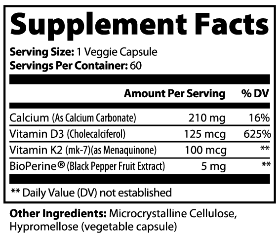 Bone & Heart Support — Vitamin D3 + K2 (MK-7) with Calcium (60 Capsules)